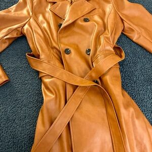 Carmel Long Trench Coat with Double-Breasted Design